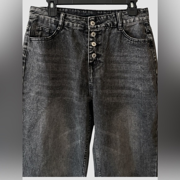 Women's Shein Straight Leg Jeans With Button Fly Dark Gray Denim Size Lg (8/10) - Picture 3 of 8
